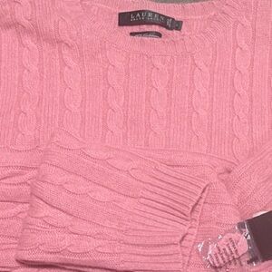 Lauren Ralph Lauren 100% Cashmere Soft Pink Cable Knit Sweater